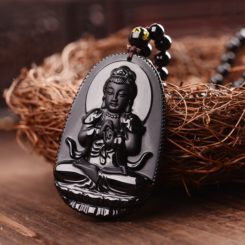 Black Obsidian Carved Buddha Lucky Amulet Pendant Necklace For Women ...